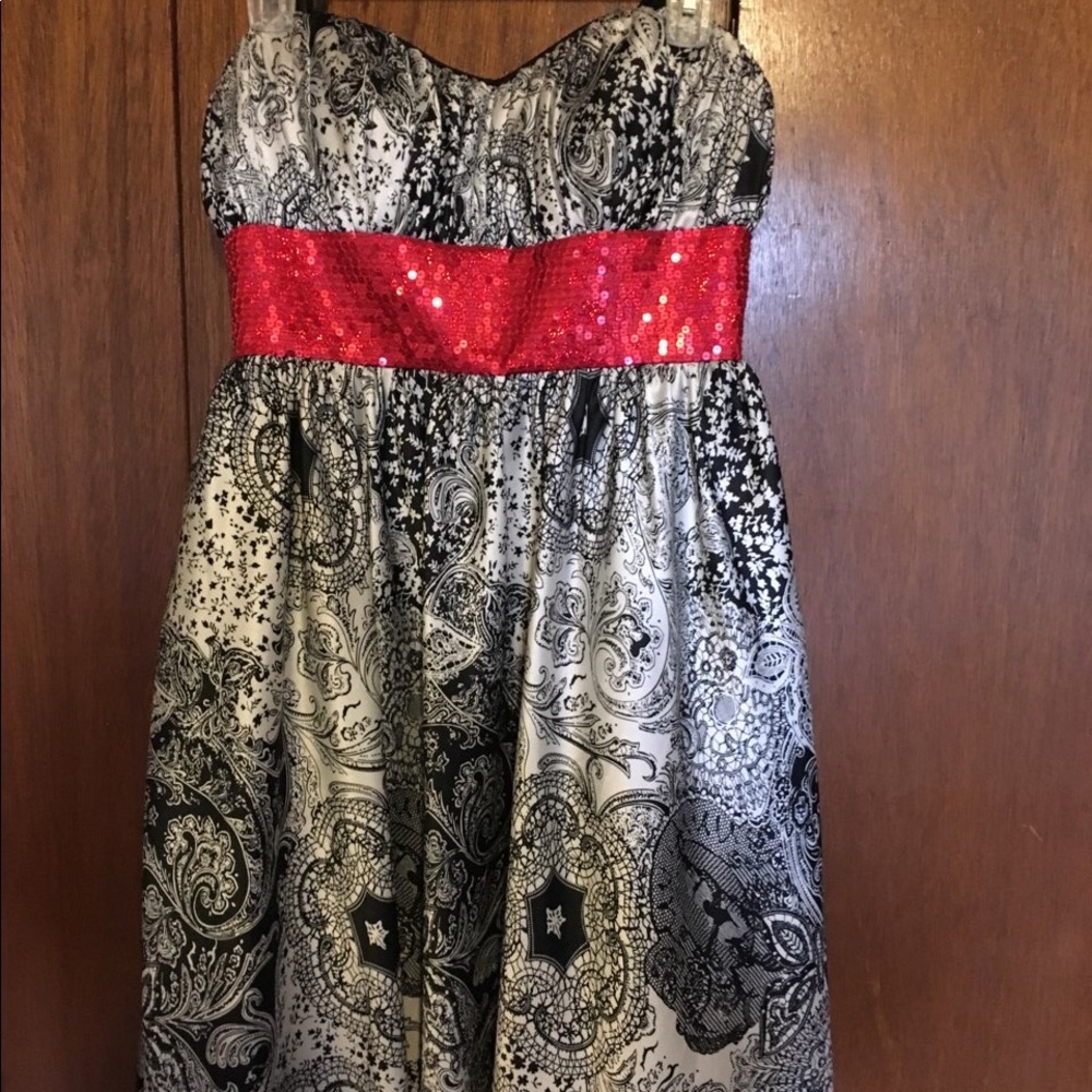 Black, white, and red homecoming dress